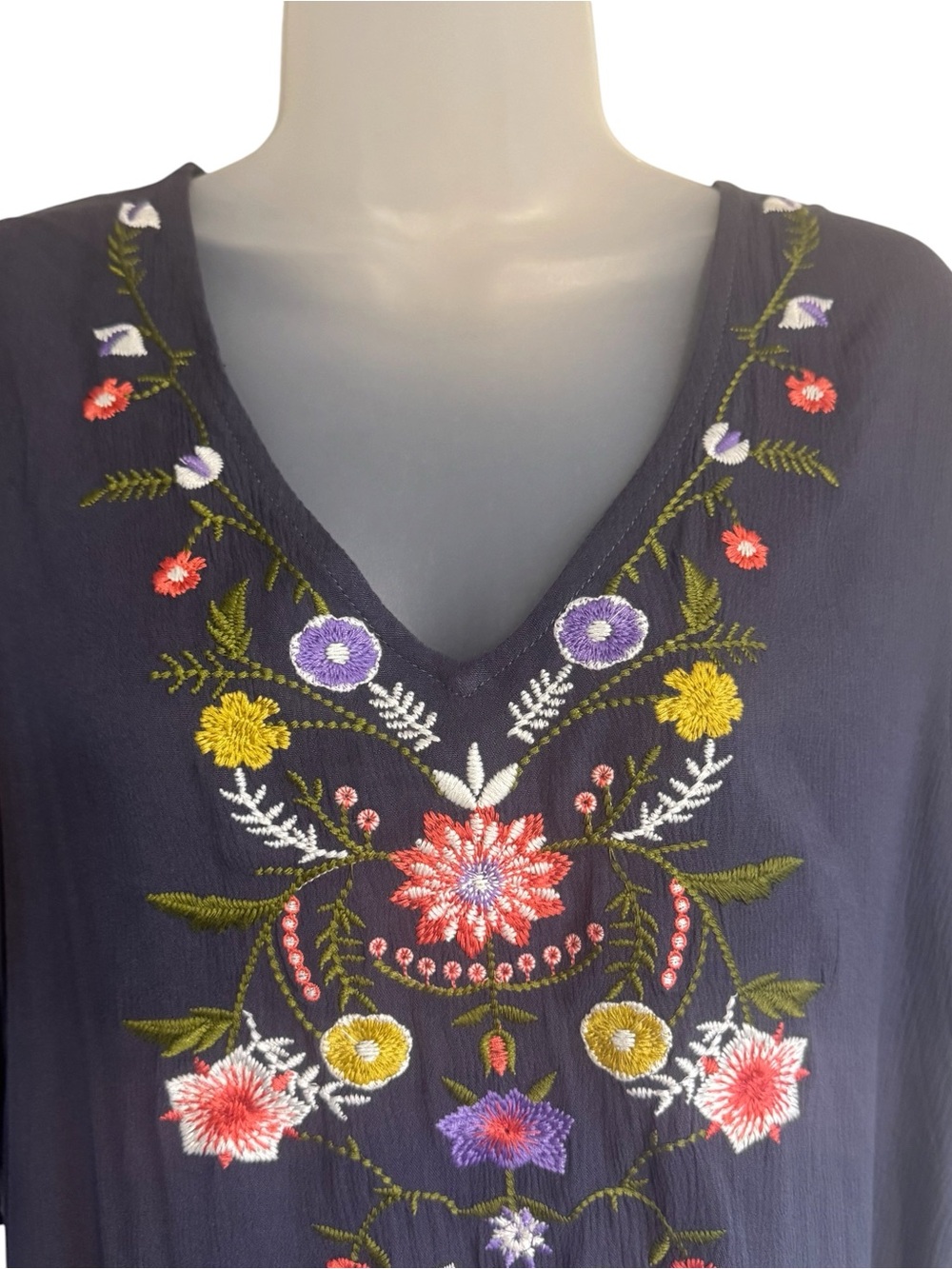 NWT V-Neck Top with Multicolor Floral Embroidery SMALL    #J - Picture 2 of 11